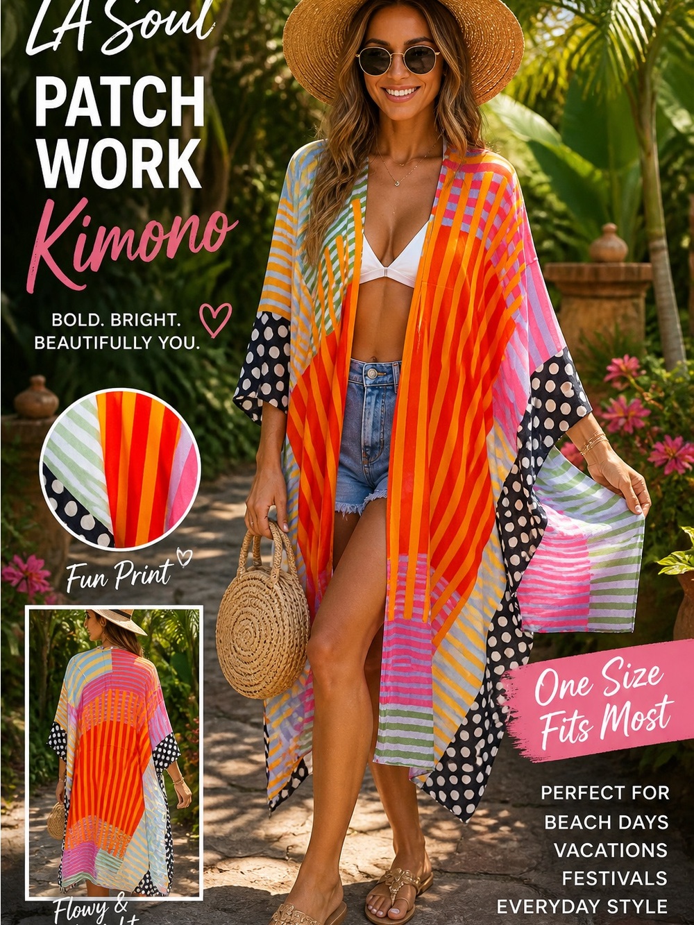 🌈 LA Soul Patchwork Kimono | One Size | NWT | Bold Boho Layer